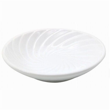 TRADE SHOP - Piattino Porta Sapone Saponetta Ceramica Rigata Spirale Bianco Tondo Bagno 79959 -
