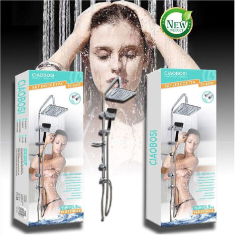 Gedy STAR PLUS 02 Colonna Doccia In Metallo: Miscelatore Monocomando, Soffione 3 Gettoni, Flessibile 150 Cm, Barra Scorrevole 92-146 Cm - 2