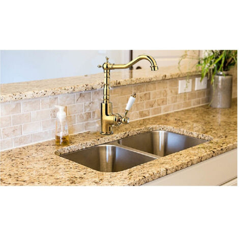 TRADE SHOP - Rubinetto Da Cucina Per Lavabo Monoforo Ottone Oro Lucido Miscelatore Canna Alta -