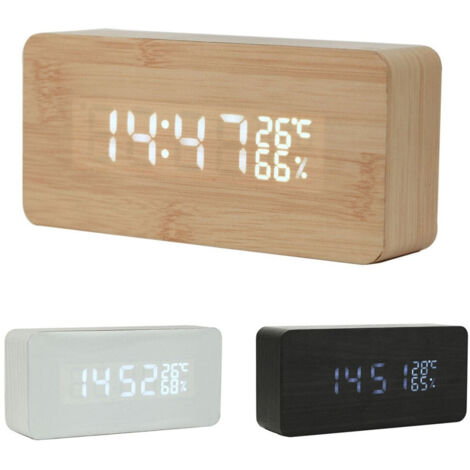 TRADE SHOP - Rettangolare Sveglia Legno Orologio Display Allarme Digitale Led Temperatura Usb -