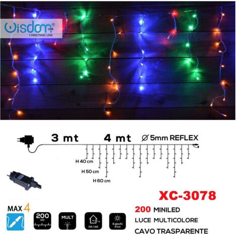 Tenda Luminosa Natale Con Pile Luci Natalizie | Tenda Luminosa 200 Led – 5 M, Cavo Bianco, Luce Bianca Albero Di Natale Con Luci Incorporate 210 Cm