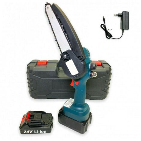 TRADE SHOP - Mini Elettrosega Doppia Batteria 24v 2ah Motosega Elettrica 6" Art. 7321 -