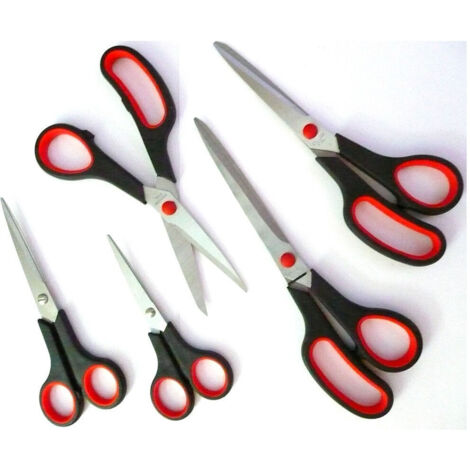 TRADE SHOP - Kit 5 Forbici Con Lama In Acciaio Per Ufficio Cucina Lavoro Utensile Taglia - (1/2)