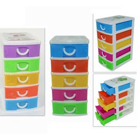TRADE SHOP - Cassettiera In Plastica A 5 Cassetti Contenitori 18,5x13x9 Colorata Portaoggetti -
