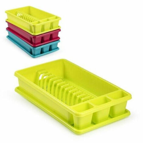 TRADE SHOP - Scolapiatti Rettangolare Medio In Plastica Colorata Con Porta Posate Cucina -