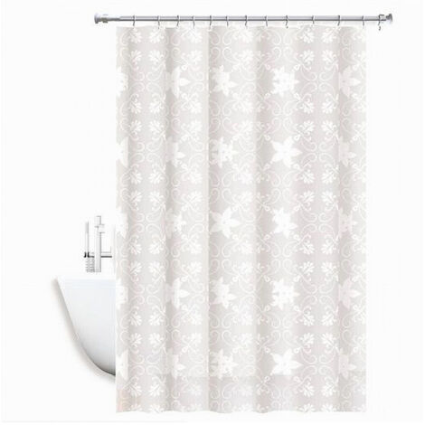 TRADE SHOP - Tenda Doccia Antimuffa Impermeabile 240x200cm Anelli Bianca Maiolica Fiori 69512 -