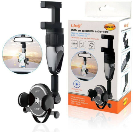 TRADE SHOP - Staffa Supporto Per Specchietto Retrovisore Auto Per Smartphone Girevole Hd2577 -