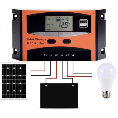 TRADE SHOP - Regolatore Di Carica 30a Per Pannello Solare 12/24v Display Lcd Usb Art. Ld2430c -