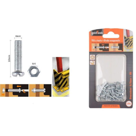 TRADE SHOP - Set 29 Pz Viti Vite Testa A Croce Tonda 4x10 Mm Con Dadi Dado Esagonale M4 90958 - (1/2)