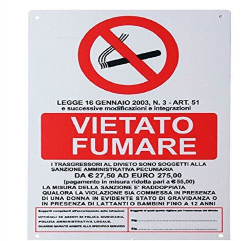 TRADE SHOP - Cartello Vietato Fumare Legge Trasgressori Segnaletica Sicurezza Avvertimento -