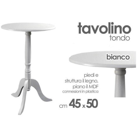 TRADE SHOP - Tavolo Tavolino 50x45cm Legno Tondo Bianco Moderno Classico Shabby Chic 689307 - (1/2)