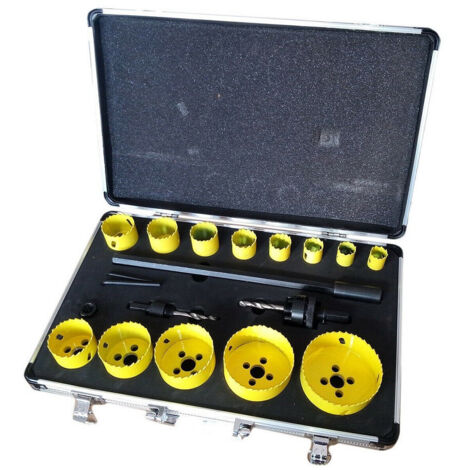 TRADE SHOP - Set 19 Pz Frese A Tazza Bi Metal Per Trapano 2 Attacchi 13 Frese Prolunga -
