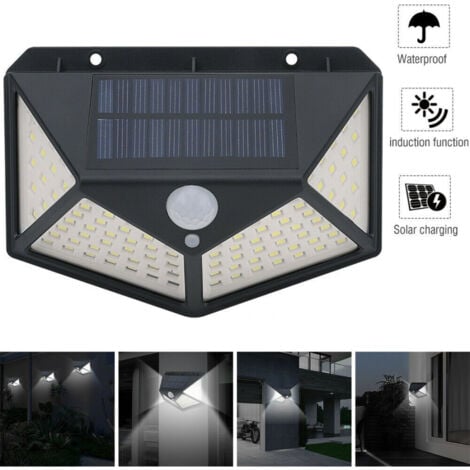TrAdE Shop Traesio - Lampada Luce Faretto Faro Esterno Energia Solare 100 Led Sensore Movimento -