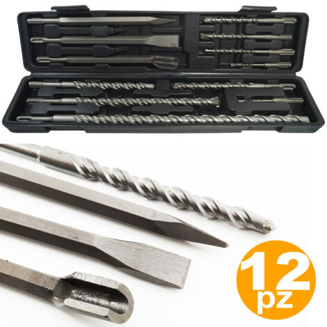 TRADE SHOP - Set 12 Punte Per Trapano Martello Pneumatico Puntali Punta Scalpelli Sds Plus -