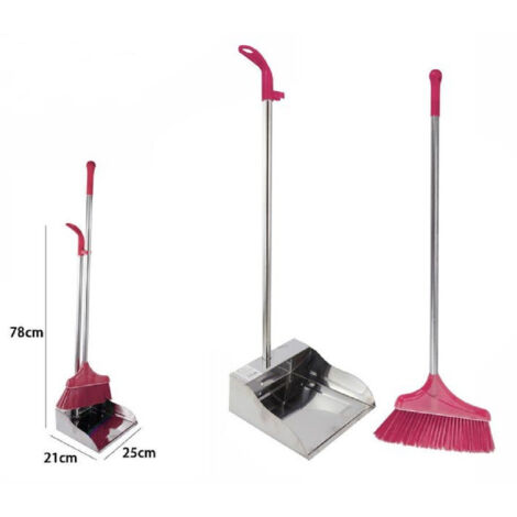 TRADE SHOP - Paletta In Acciaio 78 X 21 X 25 Cm + Scopa Pulizia Casa Ufficio Gancio 69550 -