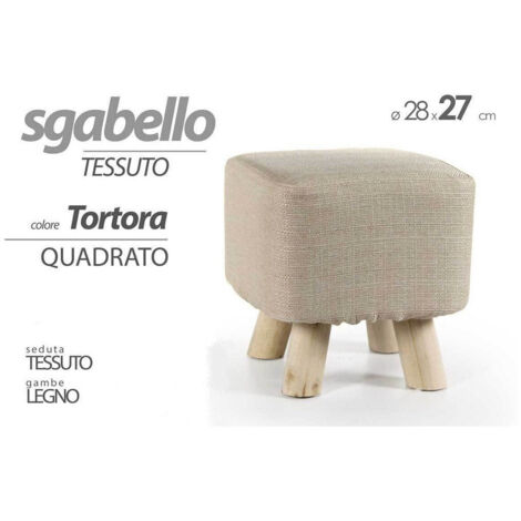 TRADE SHOP - Pouf Sgabello Poggiapiedi Quadrato Pouff Tessuto Piedi Legno Tortora 27x28cm 790010 - (1/2)