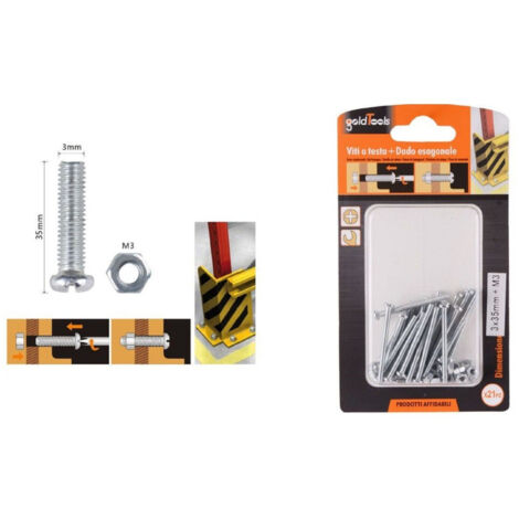 TRADE SHOP - Set 21 Pz Viti Vite Testa A Croce Tonda 3x35 Mm Con Dadi Dado Esagonale M3 90957 - (1/2)