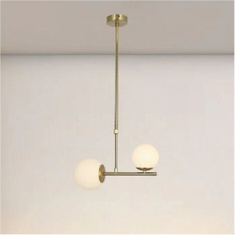 TRADE SHOP - Lampadario A Sospensione Oro Con 2 Sfere In Vetro Bianco Opaco Attacco G9 E27 33481 -