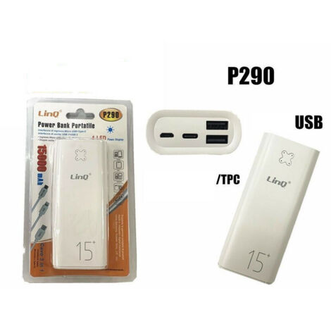 TRADE SHOP - Powerbank Batteria Portatile 15000mah 2 Uscite Usb Type-c Linq P290 -