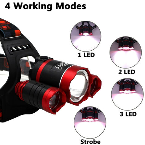 TrAdE Shop Traesio - Lampada Torcia Frontale Led Ricaricabile 3 Led Cree T6 R5 Rj3000 5000 Lumen -