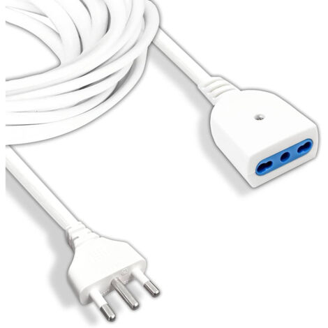 TRADE SHOP - Cavo Prolunga Elettrica Da 7 Metri Con Spina Da 16a Presa Bipasso 10a 16a Bianco -