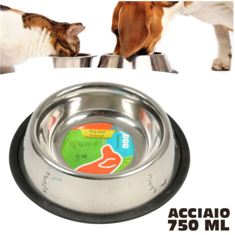TRADE SHOP - Ciotola Per Cani Gatti In Acciaio 23 Cm Antiscivolo Per Cibo Acqua Crocchette -