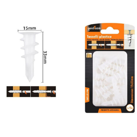 Kaela - Set 15 Pezzi Tasselli In Plastica Tassello Fischer Fissaggio Viti 15x33mm 57180 - (1/2)