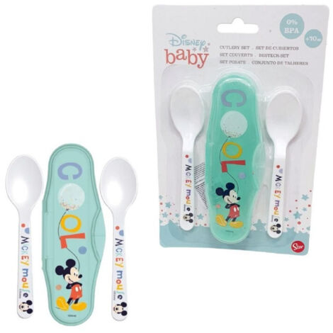 TRADE SHOP - 2 Cucchiai Per Bambini Prima Pappa Topolino Con Astuccio Mickey Mouse - (1/4)