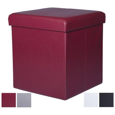 Trade Shop Traesio - Pouff Contenitore Imbottito Portaoggetti Seduta Pelle 35 X 35 X 35 Cm -