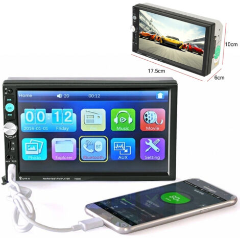 TRADE SHOP - Stereo 7023b Lcd 7,0" Full Hd 1080p Auto Mp4 Mp5 Radio Fm Bluetooth Telecomando -