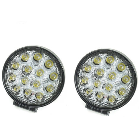 TRADE SHOP - 2x Faro Supplementare 12v 14 Led 42w Profondita Auto Fuoristrada Rotondo 6000k -