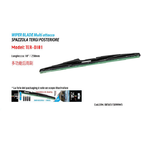 MaxTech - Spazzola Tergi Posteriore Universale 10 / 250mm 10 Adattatori Ricambio Per Auto