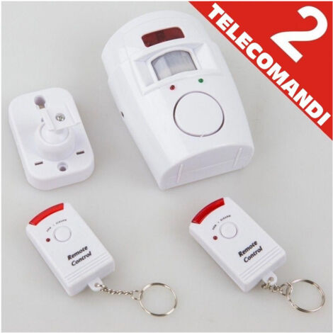TRADE SHOP - Allarme Con Sensore Infrarossi 2 Telecomandi 105 Db Raggio 6 Metri Casa Ufficio -