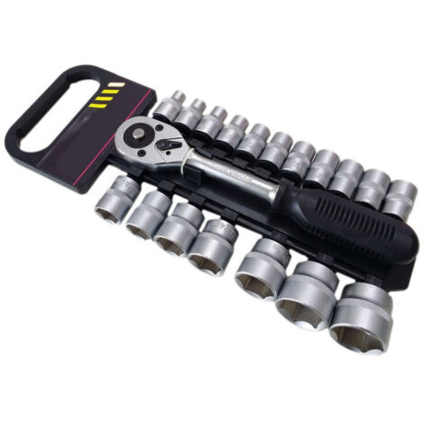 TRADE SHOP - Serie Chiave A Cricchetto Reversibile 1/2" Kit Da 19pz Con Bussole Esagonali -