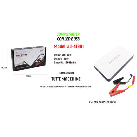 TRADE SHOP - Avviatore Portatile Compatto Jump Starter Con Led Usb 10000mah Maxtech Ju-st001 - (1/2)