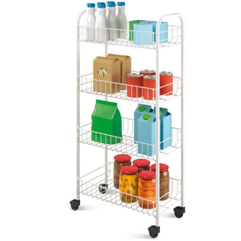TrAdE Shop Traesio - Carrello Portaoggetti Porta Oggetti 4 Ripiani Bianco Per Cucina Bagno 30x40x77cm -