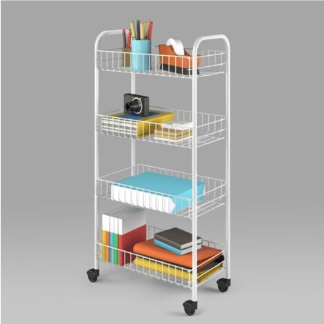 TrAdE Shop Traesio - Carrello Portaoggetti Porta Oggetti 4 Ripiani Bianco Per Cucina Bagno 30x40x77cm -