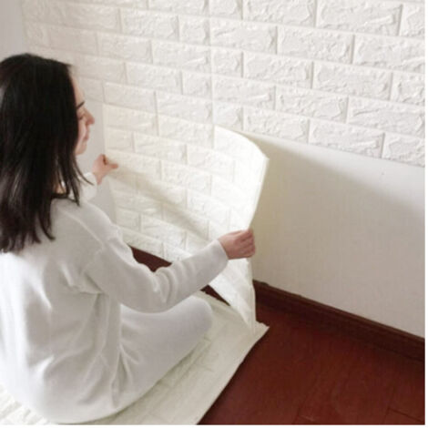 TRADE SHOP - Pannello Adesivo Per Parete Decorazione Effetto Pietra Muro 3d 70 X 60 Cm Bianco -