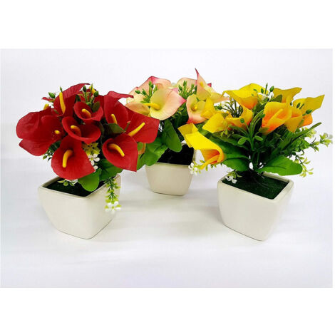 TRADE SHOP - Pianta Calla Finta Colorata 21x7.5cm Vaso Ceramica Decorazione Fiori Scrivania Casa -