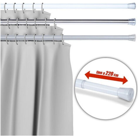 TRADE SHOP - Barra Telescopica Per Tenda Da Doccia 110 Cm Fino A 200 Cm Alluminio Bianco -