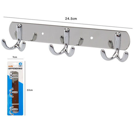 TRADE SHOP - Appendini Appendipanni Appendi Abiti Asciugamani Parete Metallo Dopp 3 Posti -