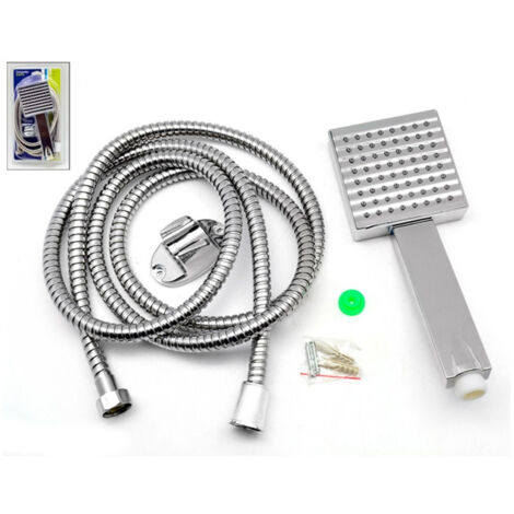 TRADE SHOP - Soffione Quadrato Grande Con Tubo 2 Mt Flessibile Set Bagno Doccia Tropicale -