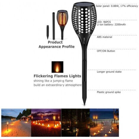 TRADE SHOP - Faretto Luce Solare 96led Effetto Fiamma Impermeabile Ip65 Illuminazione Giardino -