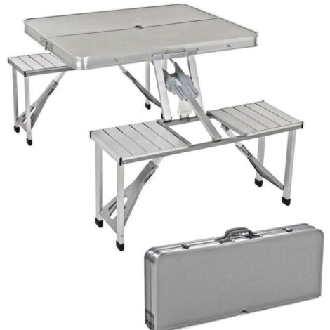 TRADE SHOP - Tavolo Tavolino Valigetta Sgabelli Pieghevole Campeggio Mare Spiaggia Alluminio -