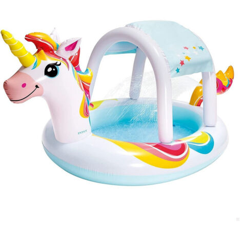 TRADE SHOP - Piscina Spruzzo Baldacchino Forma Unicorno Gonfiabile 254x132x109cm Bambini 58435 -
