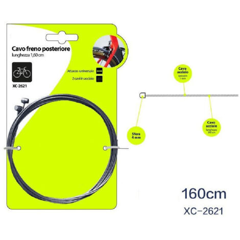 TRADE SHOP - Set 2pz Cavi Cavo Freno Posteriore Acciaio 160cm Attacco Universale Bici Xc-2621 -