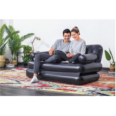 TRADE SHOP - Divano Multifunzione 188x152x64cm Nero Gonfiabile Pieghevole 5in1 Con Sacca 75054 -