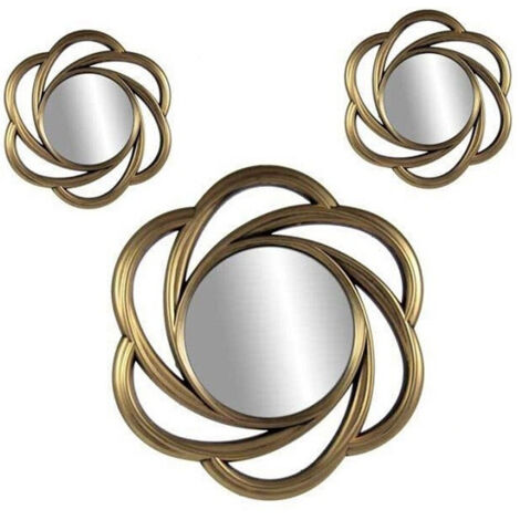 TRADE SHOP - Set 3 Specchi Parete Decorativi Oro Anticato Libera Installazione 20-35cm 836855 -