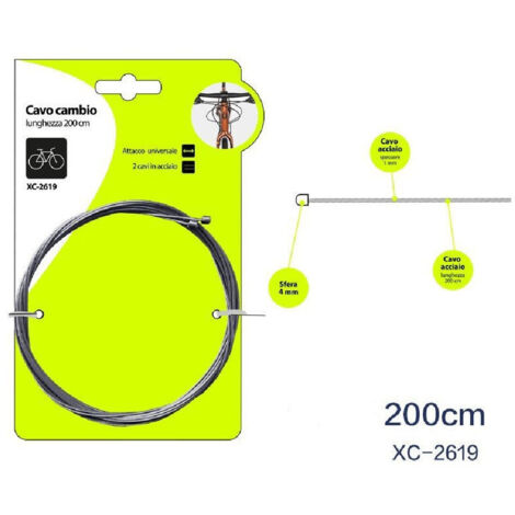 TRADE SHOP - Set 2 Pezzi Cavo Cavi Universali In Acciaio Per Cambio Bicicletta 200 Cm Xc-2619 -