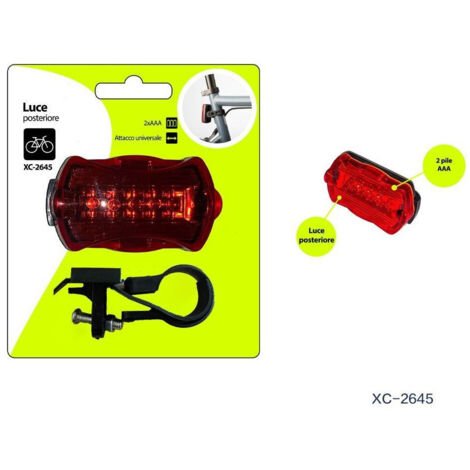 TRADE SHOP - Luce Posteriore A Batteria Fanale Per Bici Attacco Universale Con Gancio Xc-2645 -